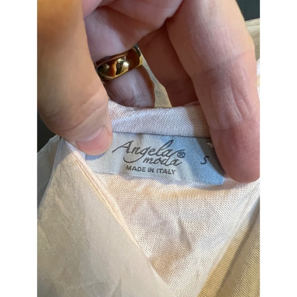 Angela Moda Made in Italy Embroidered V Neck Blouse Sheer Kimono Sleeve Cream SM - Picture 5 of 6